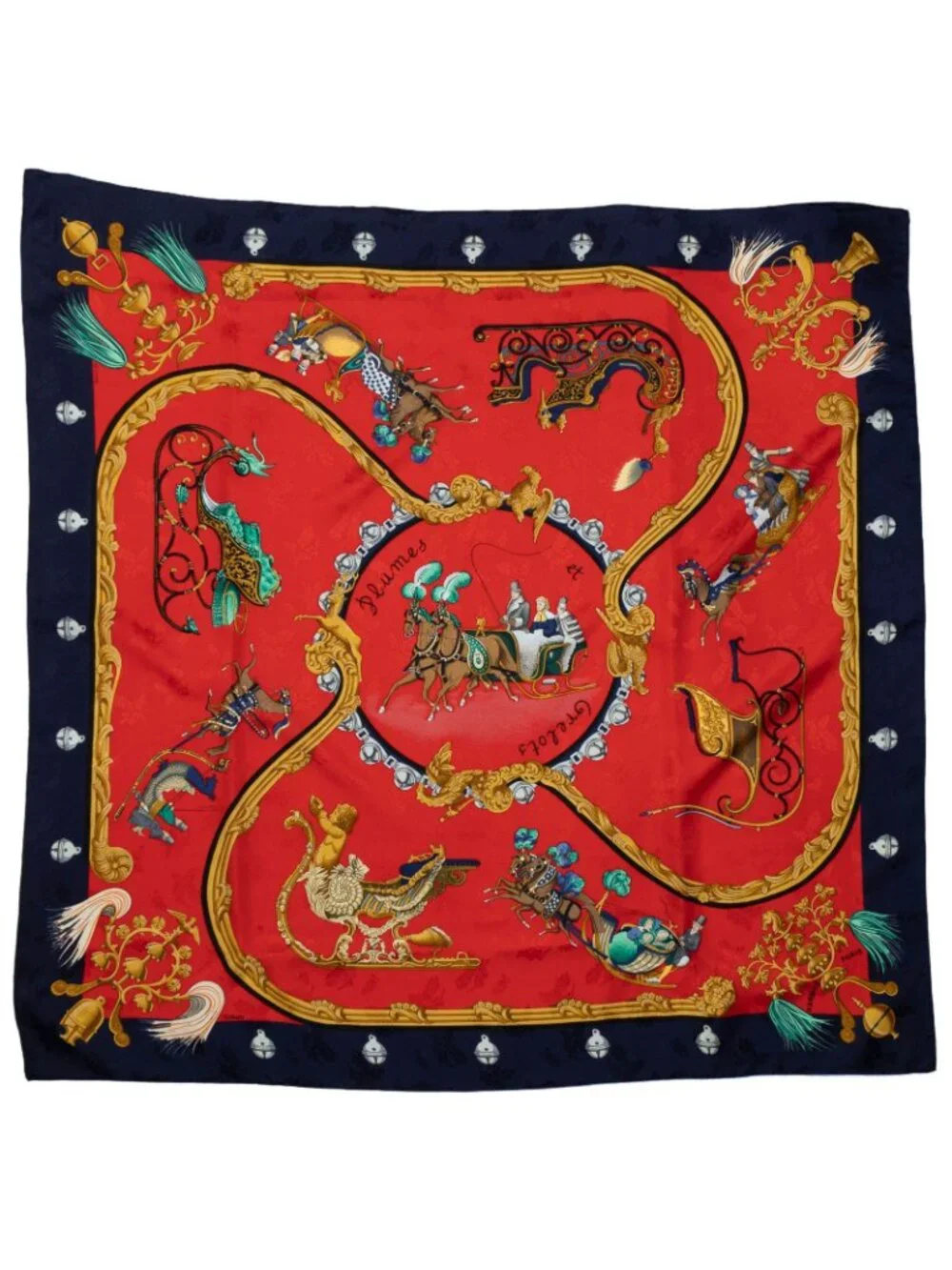 Hermes Scarf Red Navy Jacquard Silk